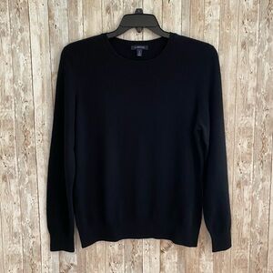 Lands’ End Women’s Large 100% Cashmere Sweater Black Crew Neck Long Sleeve